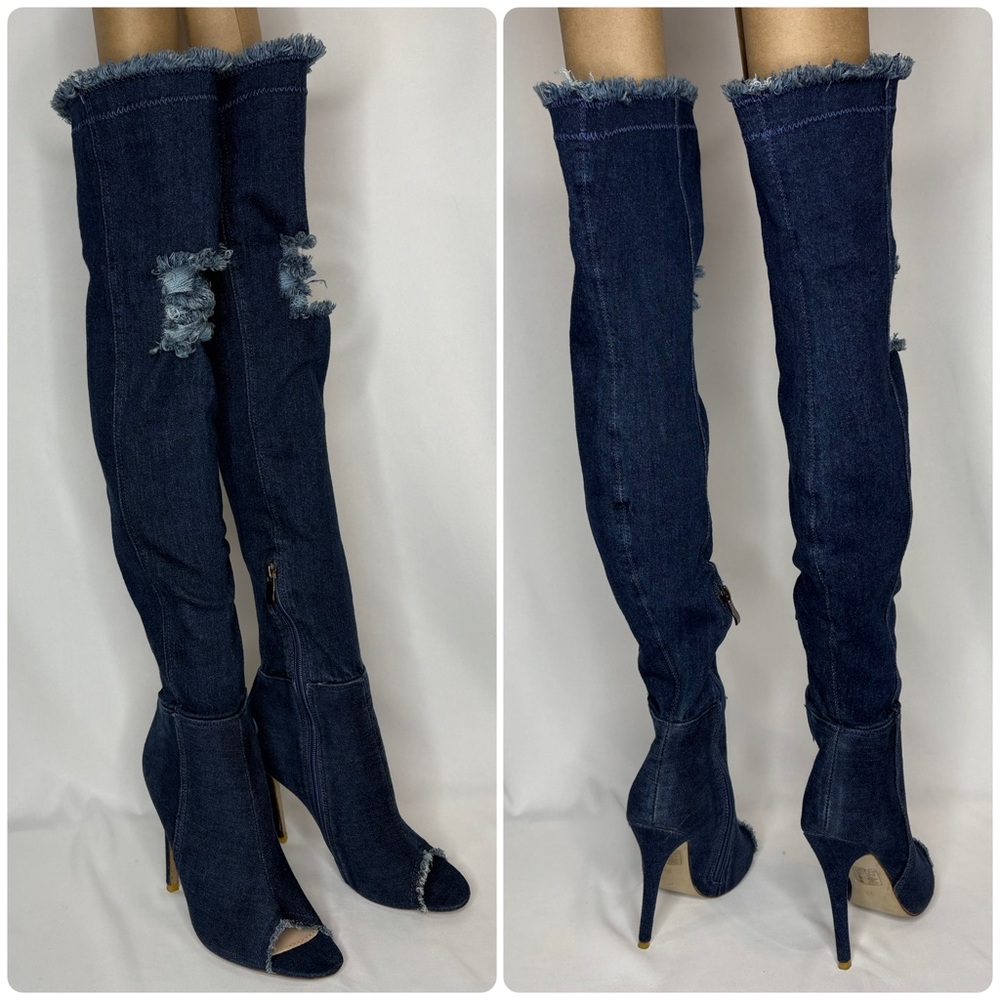 AKIRA Dark Blue Over-the-Knee Boots, 37/6.5 - Picture 2 of 6